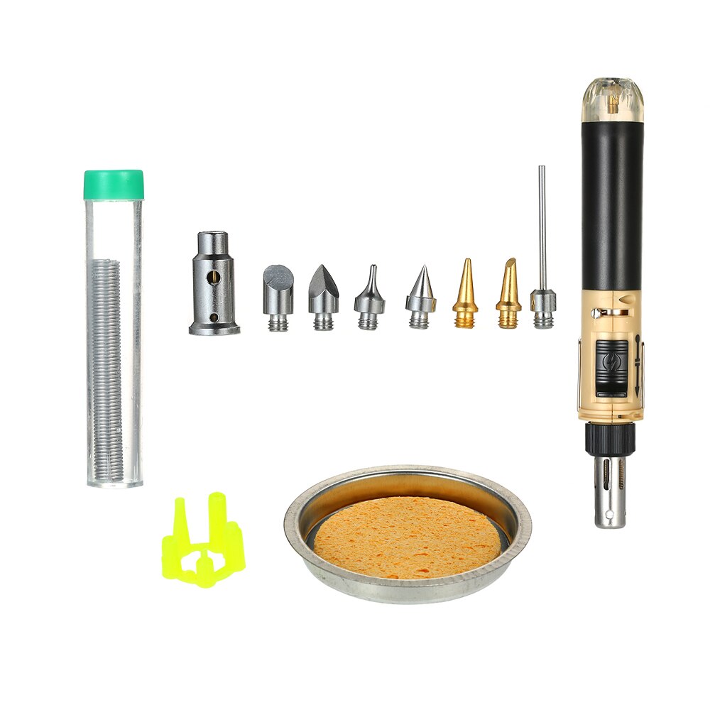 12 in 1 Portable Soldering Iron Kit Full Electronics Set Welding Tool Car Repairing Gas Soldering Self-igniting Torch Outdoors: Coffee