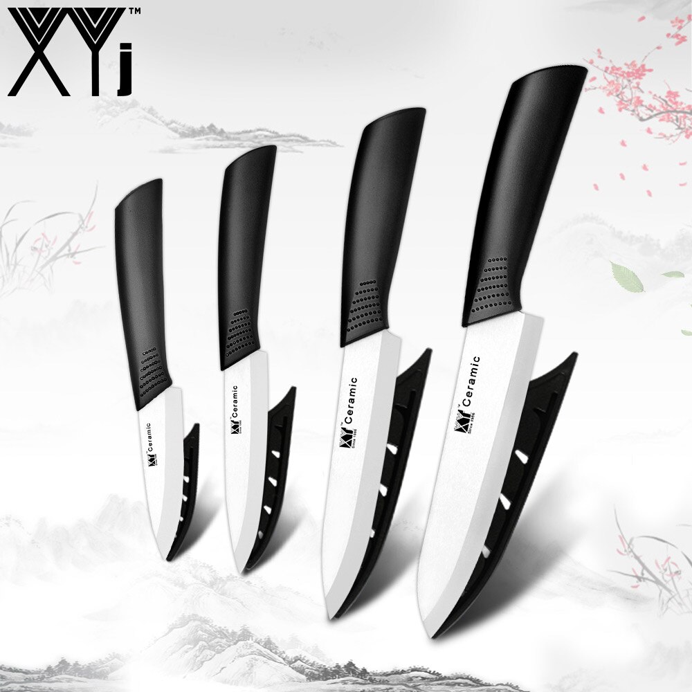 XYj Zirconia Oxide Ceramic Cleaver Black/White Blade 3&quot; 4&quot; 5&quot; 6&quot; inch + Sheath Ceramic Knife Set Kitchen Fruit Knife: White