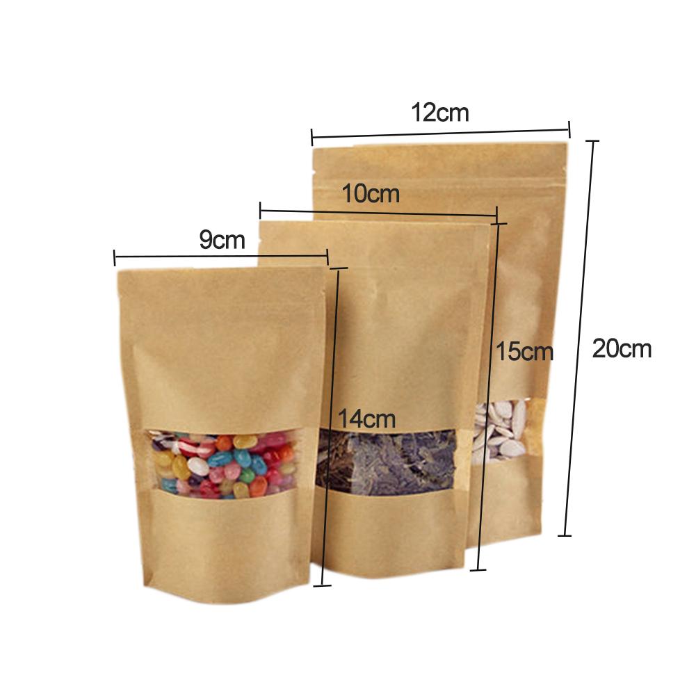 Bolsa Ziplock de papel Kraft de 10 Uds. Para frutos secos, frutas y alimentos, embalaje de ventana para bolsas de , bolsas reciclables para pan o fiestas