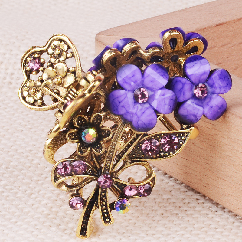 Pinzas para el pelo con diamantes de imitación para mujer, pasadores grandes con flores y mariposas, accesorios para el cabello, herramienta de peinado de: Verde militar