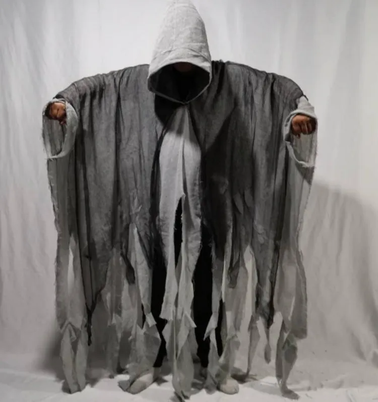 Unisex Halloween Ghost Dementors Cosplay Costume Gothic Horror Zombie Tattered Hooded Capes Day Of The Dead Party Props Cloaks: GRAY
