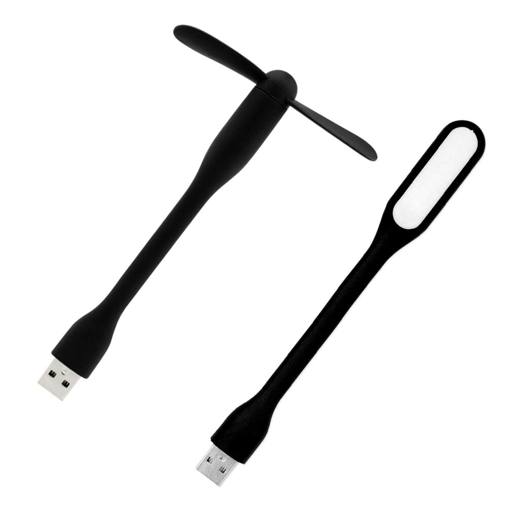 6 Colors Mini Flexible Portable Bendable USB Fan+LED Lamp Light Flexible For Apple Android Phone Laptop Desktop Power Bank: black led