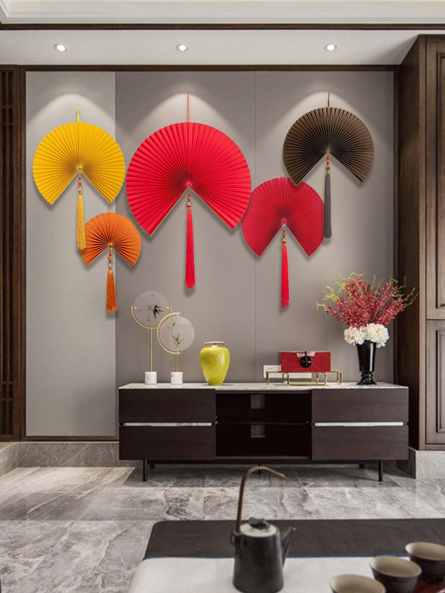 Chinese Style Folding Fan Wall Hanging Craft Fan Hanging Fan Living Room Decoration Wall Decoration Pendant
