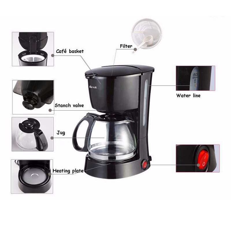 Seamoy Americano Drip Coffee Maker Machine 220V 550W Electric Black Hourglass Make Cafe Tea 600ML Multifunctional Coffee Machine