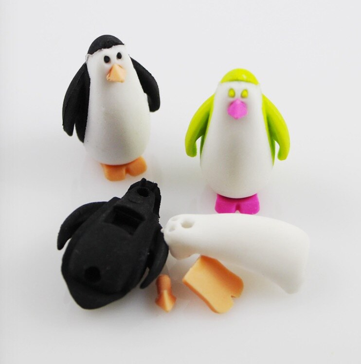 4 Uds goma dibujo pingüino forma de animal borrador papelería creativa