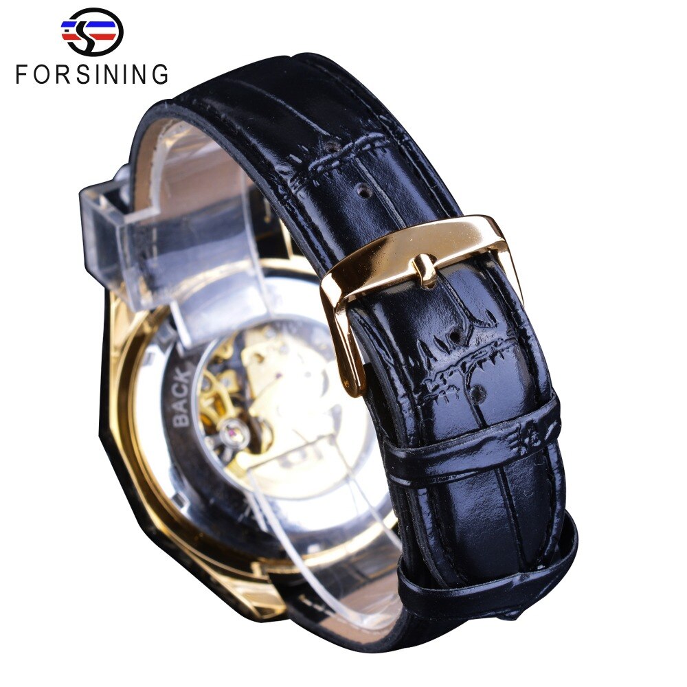 Forsining Grote Wijzerplaat Steampunk Luxe Golden Gear Beweging Mannen Creatieve Opengewerkte Horloges Automatische Mechanische Horloges