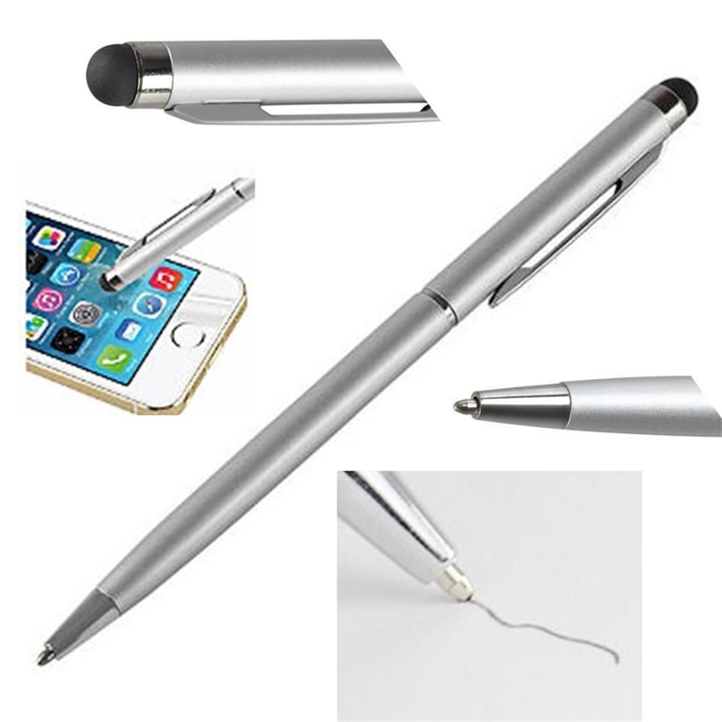 2 em 1 pena capacitiva do metal da pena do tela táctil com esferográfica cabeça dobro caneta stylus para a tabuleta do telefone ou manuscrita