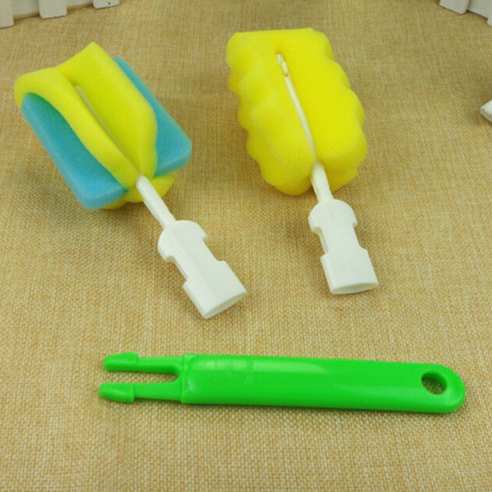 4pcs/lot Detachable Bottle Clean Brush Sponge Plastic Spout Tube Milk Water Newborn Baby Sponge Bottle Cleaner Brush