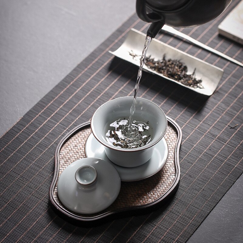 Longquan celadon cover bowl single bubble teacup ice crack kung fu tea set three cups large bowl ceramic