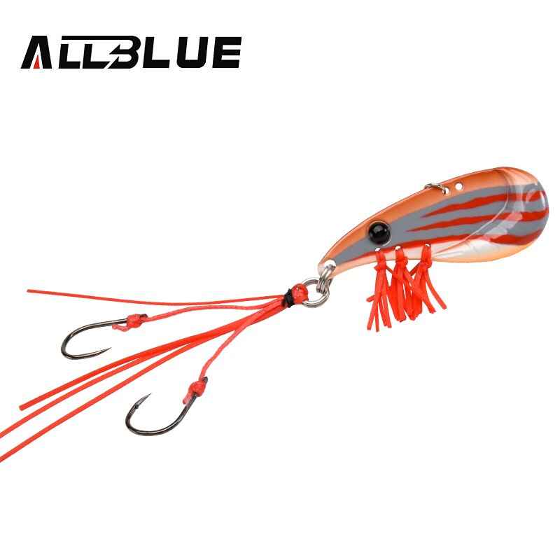 ALLBLUE Crazy Shrimp 7g 14g Metal VIB Sinking Blade Spoon Fishing Lure Bass Artificial Bait With Jig Assist Hook Rubber Skirt: Coror E / 40mm 7g