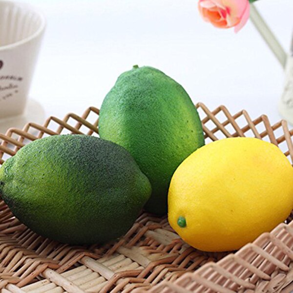 Paquete de 8 limas artificiales para limones falsos, frutas para relleno de jarrones, decoración de de cocina para el hogar, amarillo y verde