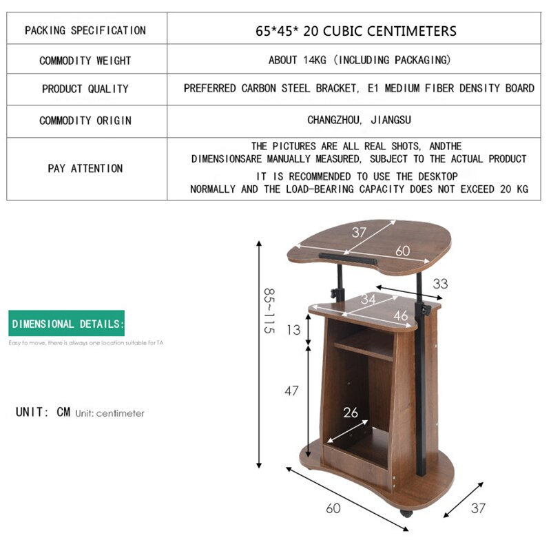 Lifting Laptop Computer Desk Vertical Mobile Meeting Training Podiums Height Adjustable Standing Lectern Bed Sofa Side Desk