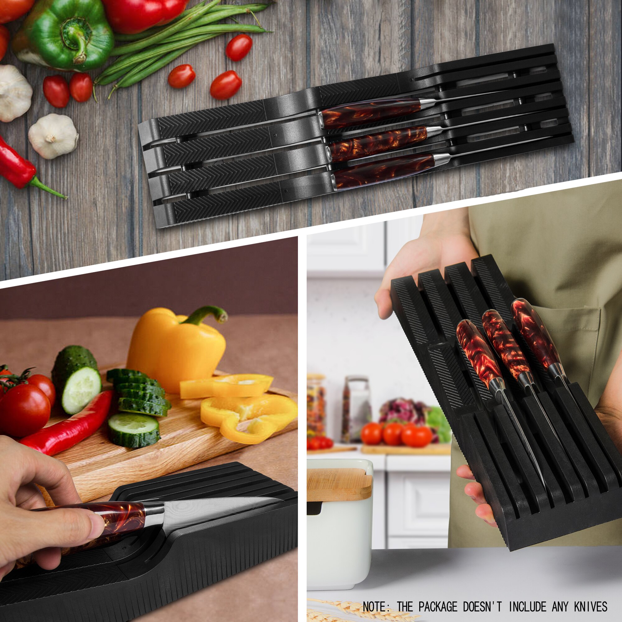 Kitchen Knife Holder Drawer Insert Knives Stand Tool Kitchen Accessories PP Large Knife Storage Fast Kitchen Gagets DIY