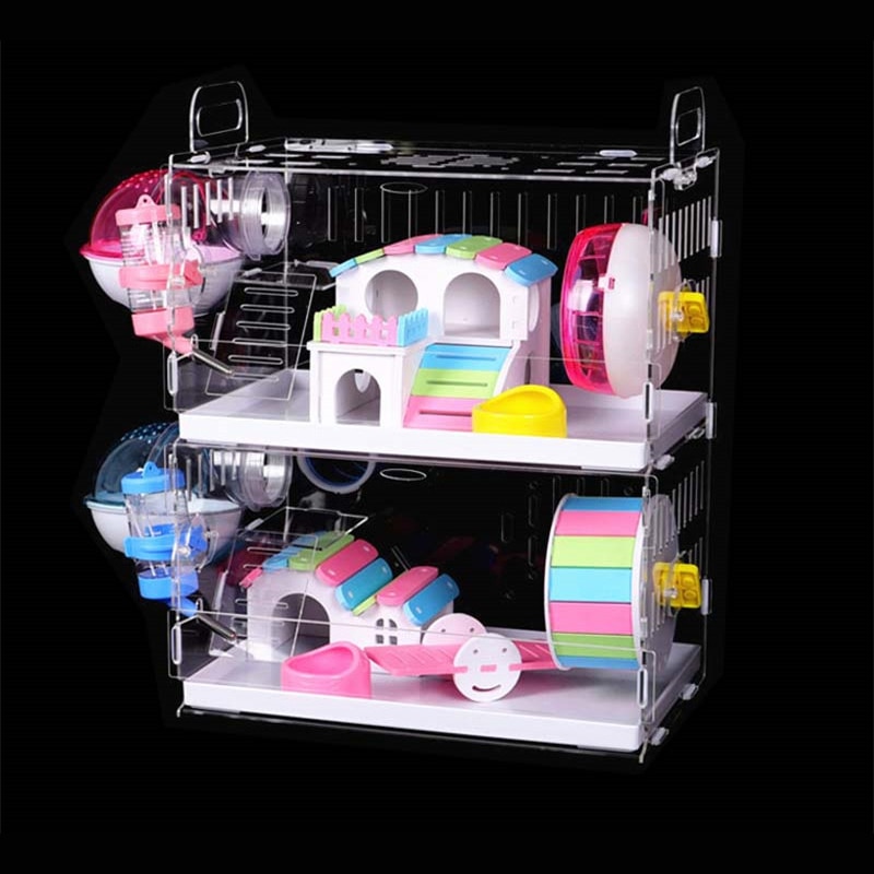 Transparent acrylique Hamster maison petite Cage pour animaux de compagnie surdimensionné Villa cobaye base Cage jouet fournitures paquet nid avec le tuyau