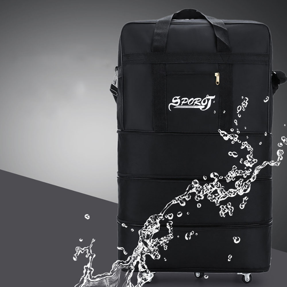 Paquete de viaje con ruedas para mujeres y hombres, equipaje con ruedas plegable expandible, Maleta negra versátil para viaje de fin de semana, bolsa de noche