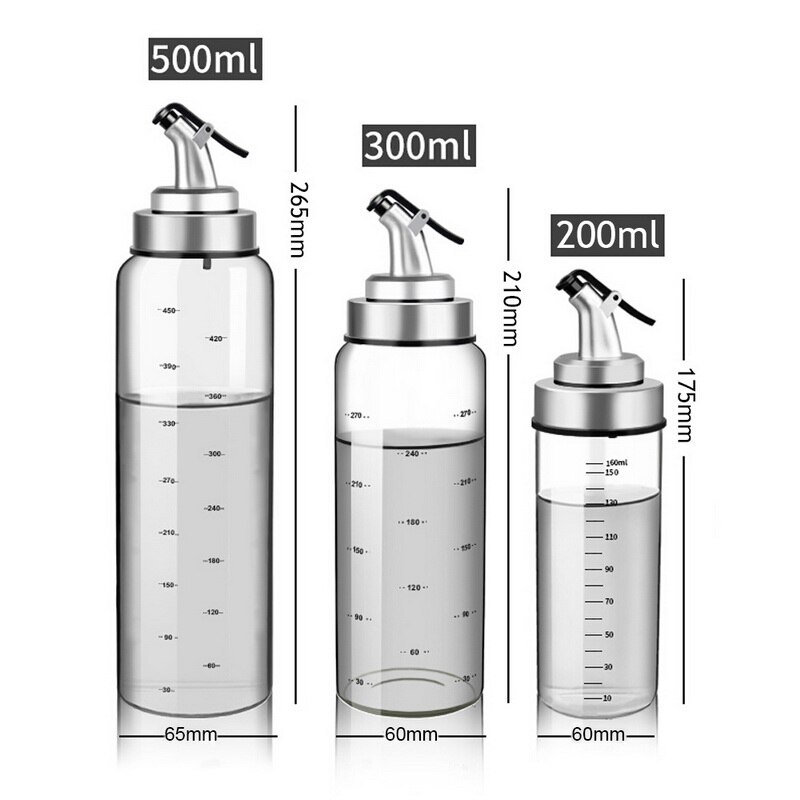 Oliedispenser glas olivenolie eddike flaske husstand lækagesikker sojasovs flaske olieudløb tud køkken tilbehør 200/300/500ml