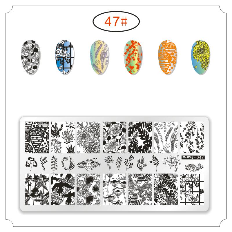 Serie Zjoy placas de estampado para manicura Estilo de China onda grulla salvaje Gazebo dados bambú serie Plantilla de sellos para decoración DIY manicura: 47