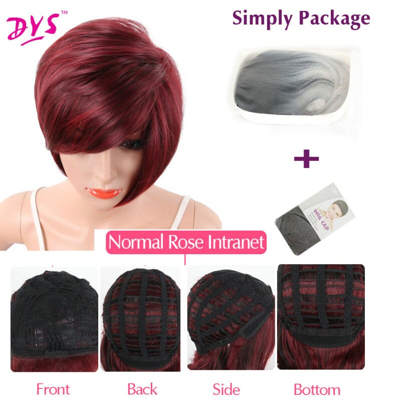 Deyngs vino rojo corto corte Pixie sintético pelucas para mujeres negras con flequillo lateral recta Natural resistente al calor peluca completa: Castaño rojizo