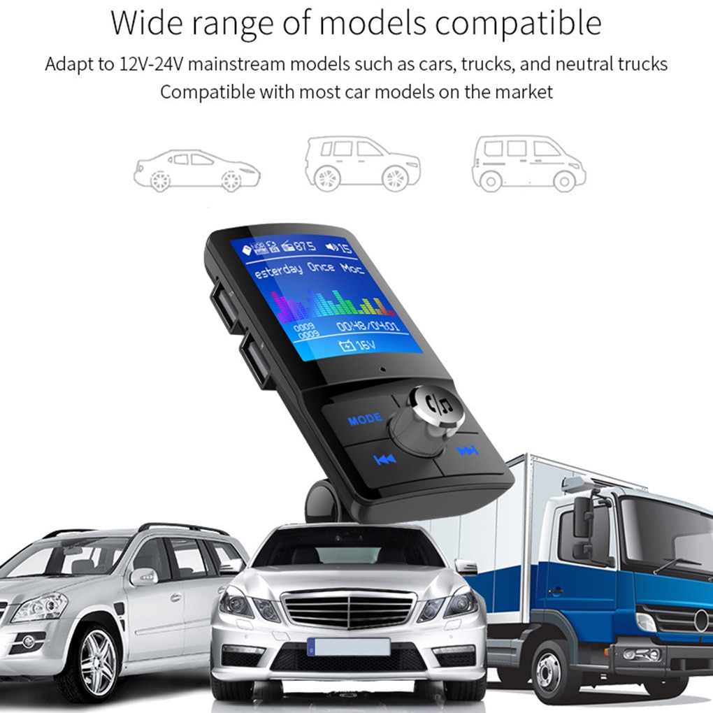 Bluetooth FM Transmitter Aux Charger Wireless Handsfree Adapter Car Kit MP3 Player with USB Ports