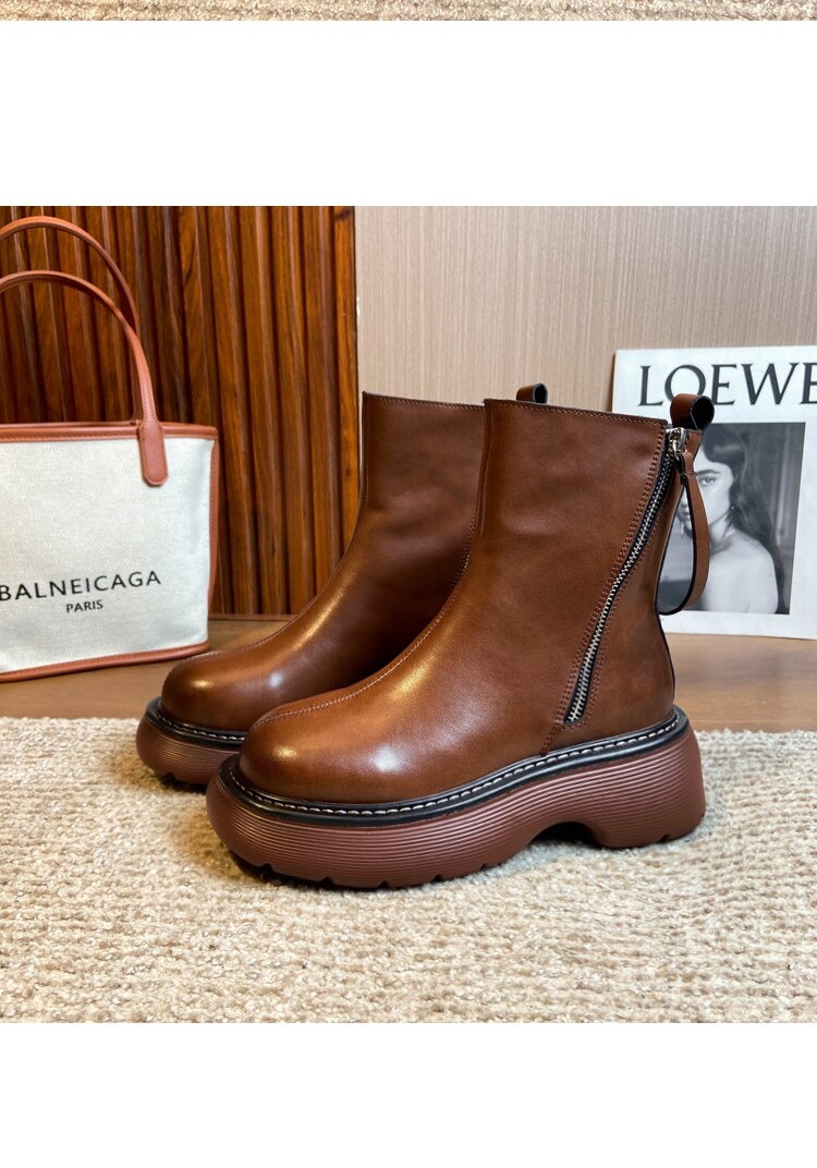 Thick Heel Platform Chelsea Boots for Women Zipper Boots Winter Round Toe Boots PU Leather Riding Boots