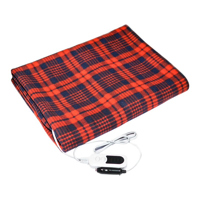 Electric Blankets Fleece Red Plaid 12V Heated Automotive Smart Multifunctional Travel Electric Car Blanket With High Low Temp: A1