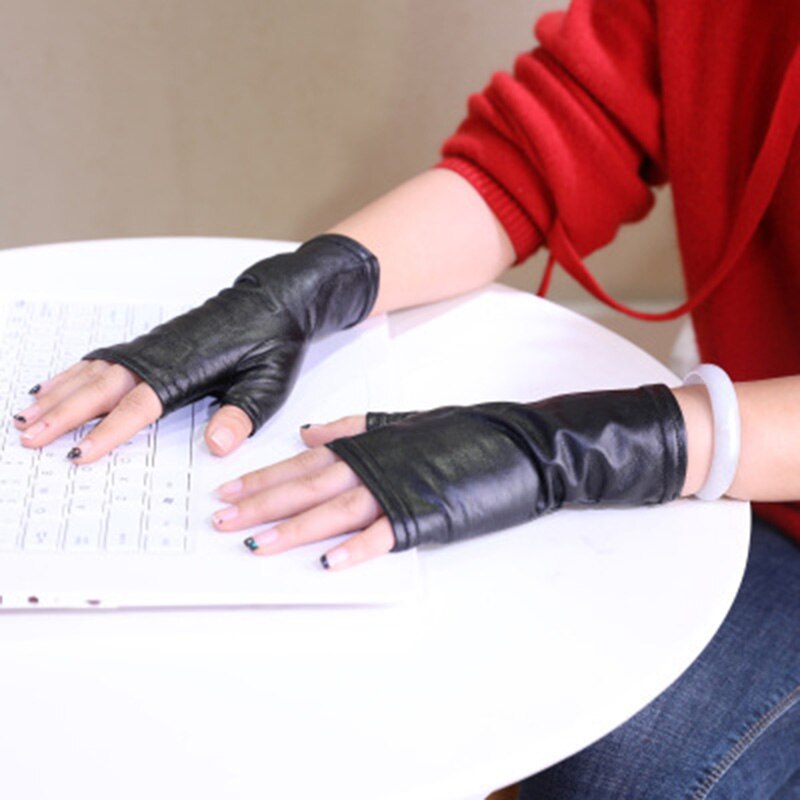 Female Short Thin Half Finger PU leather Non-slip Driving Gloves Sexy Lace Fingerless Punk Nightclub Show Gloves S89