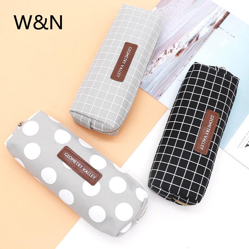 Wave Point Grid Girls Student Pencil Case School Pencil Case for Girl Boys Stationery Canvas Black Pencil Bag Box estojo escolar