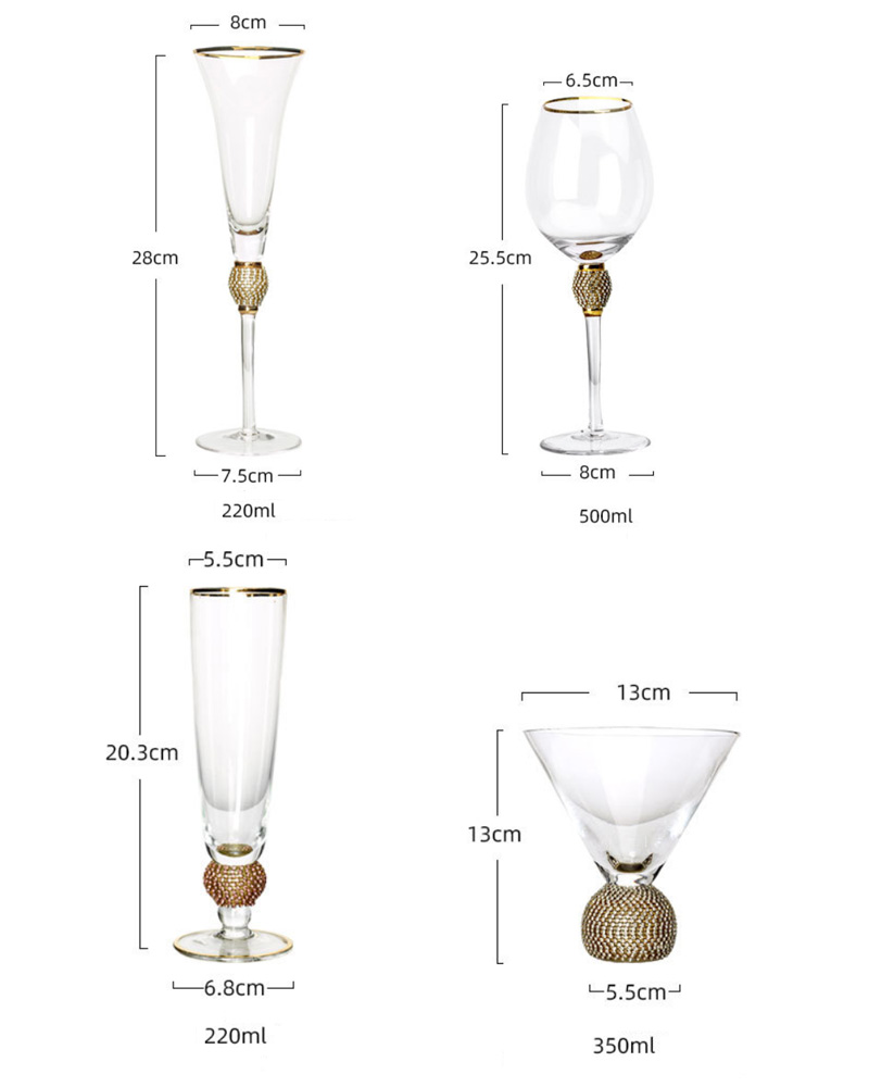 Transparent Gold Rimmed Glass Set with Diamonds Goblet Red Wine Cocktail Champagne Whiskey Grape Wine Drink Glass Cup