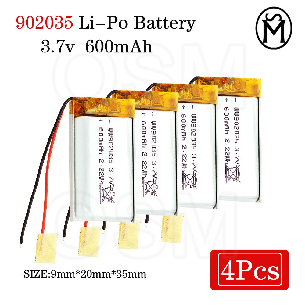 OSM 1oder2oder4 stücke Li-Po Batterie Modell 902035 600-mah langlebige 500 mal geeignet für Elektronische produkte und Digitale produkte: 4pc
