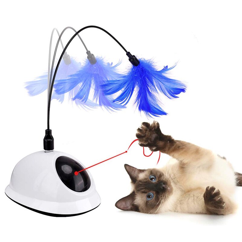 3in1 Pet Kat Elektrische Speelgoed Roterende Tumble Bal Speelgoed voor Katten Automatische Interactieve Speelgoed met Veer Huisdier Kat Plagen Kitten speelgoed: White