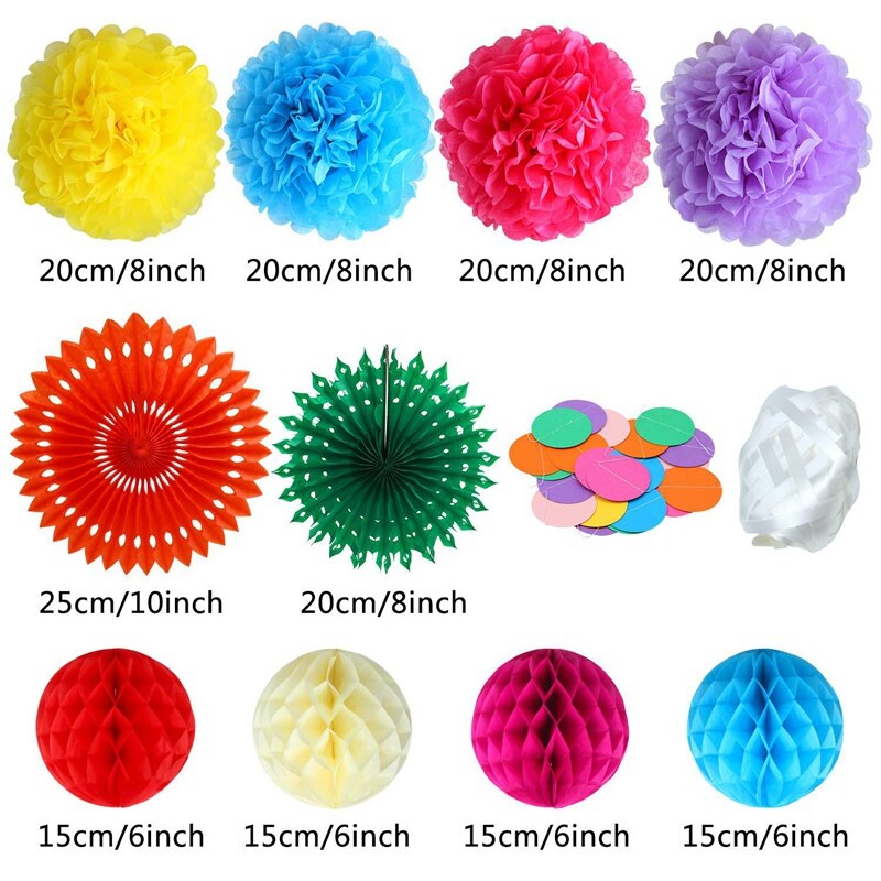 20 stuks kleurrijke feestversieringen papieren waaiers papieren bloemenbal honingraatballen set voor bruiloften verjaardagen evenementen festivals