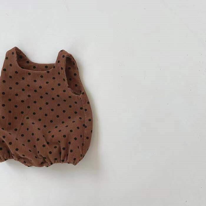 9479c roupas de bebê recém-nascido infantil polka-dot veludo sem mangas macacão primavera bebê menino colete macacão da criança uma peça: coffee / 66 for 6m