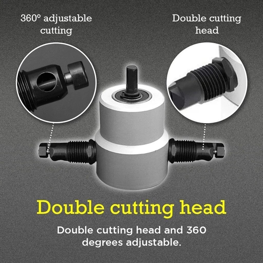 Nibble Metal Cutting Double Head Sheet Nibbler Saw Cutter Tool Drill Attachment Free Cutting Tool Nibbler Sheet Metal Cut #25