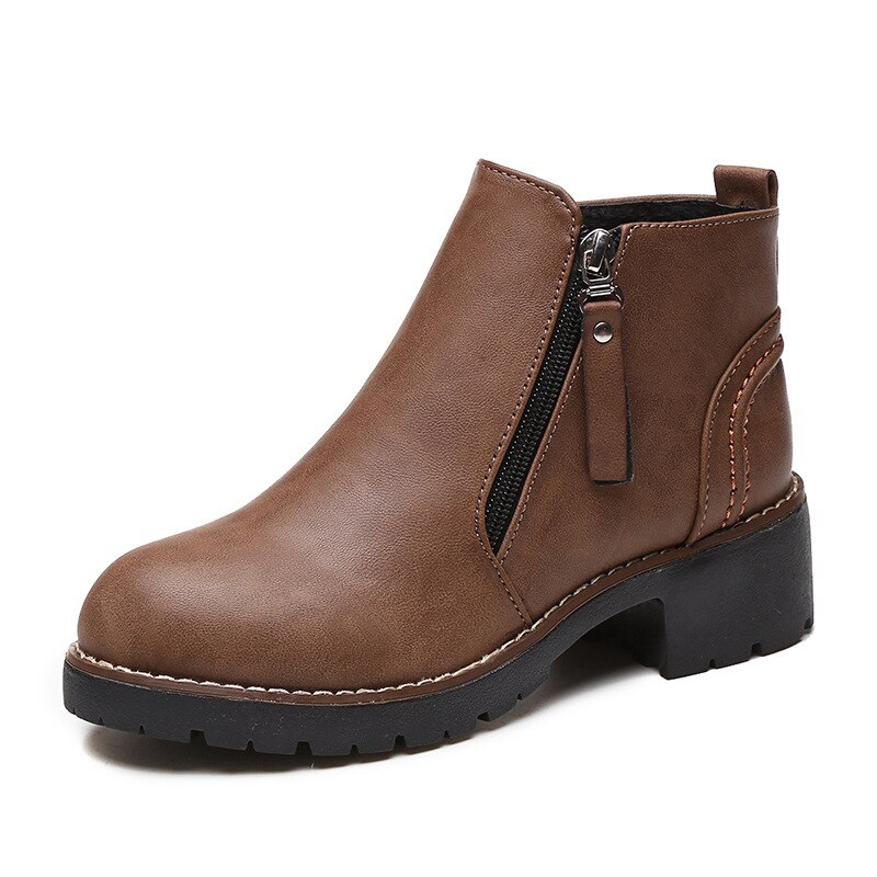 Bottes d'hiver cheville zippée femmes chaussures Martin bottes chaussures de loisir à la femme talon carré Med (3cm-5cm) bout rond plate-forme chaussures: brown / 36