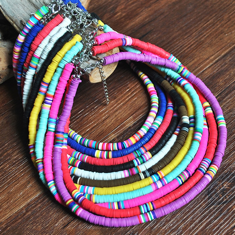 Collana stile Boho collana girocollo in rilievo di argilla colorata arcobaleno collana in argilla polimerica regali gioielli per donne ragazze regolabili
