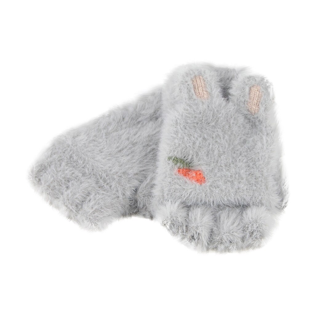 freundlicher handschuhe Winter freundlicher Handschuh Plüsch Umgedreht Halb Finger Ich bin Freien Warme Handschuhe handschoenen kinderen Baby Winter handschuhe: Grau