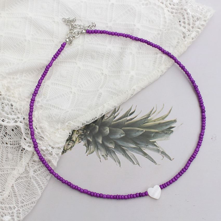 Fröpärlor sälja hjärta naturligt choker koreanskt trendigt färgglatt hänge halsband sommar handgjort strand boho femme smycken: Imiterad rodiumpläterad
