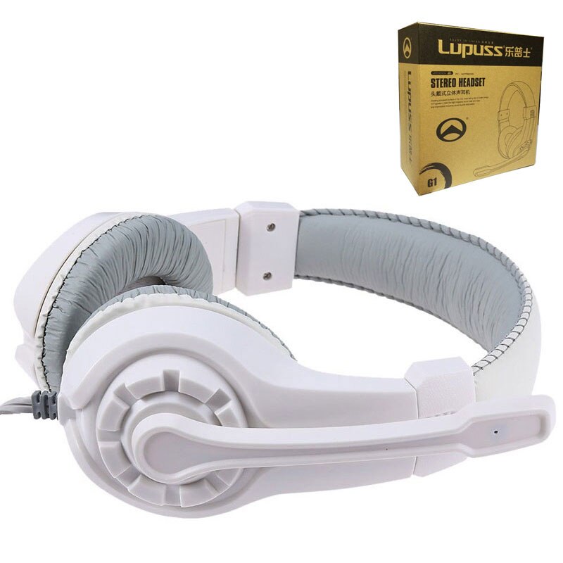 Lupuss G1 Wired Hoofdtelefoon Met Microfoon Verstelbare Over Ear Gaming Headsets Koptelefoon Lage Bass Stereo Voor Pc: G1 White with Box