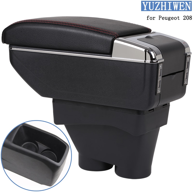 Accoudoir pour Peugeot 208, boîte universelle en cuir PU, boîte de rangement Central de voiture 208 cendrier support de verre accessoires de modification