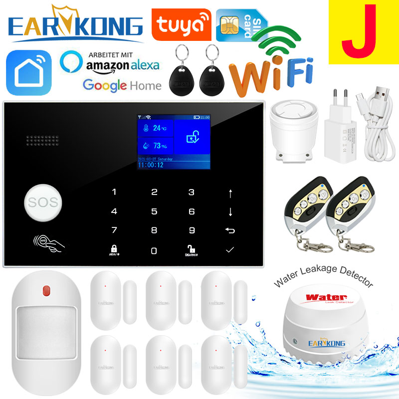 Wifi GSM Alarmsysteem 433 MHz Thuis Inbreker Beveiligingsalarm Draadloze bedrade detector RFID Touch-toetsenbord Temperatuur Vochtigheid Alexa: Rood