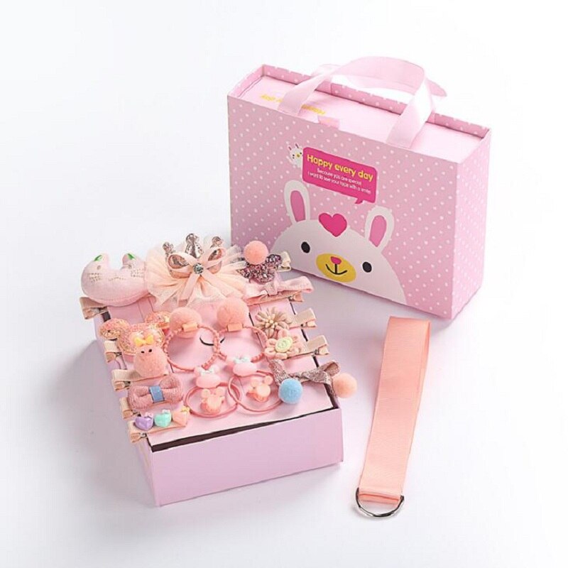 18 st baby hårklämma söt tecknad glitter kanin prinsessa krona hårspänne huvudbonad band rosett hårnålar blomma håraccessoarer: Orange-bo