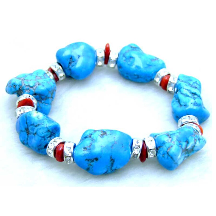 Qingmos 15-20Mm Barokke Natuurlijke Blauw Turquoise Armband Voor Vrouwen Met Echt Steen En Rode Koraal Armband 7.5 "Sieraden Bra102