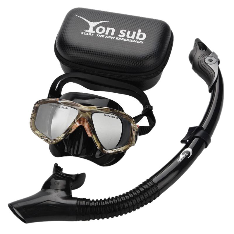 Genuine Diving Equipment Set Scuba HD Mask Tempered Glass Goggles Snorkel Antifog lens Diver Dive Breathing Tube: Camouflage Set