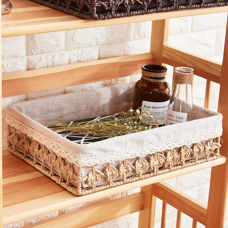 Cestas de almacenamiento de tejido hueco, caja organizadora grande de escritorio para artículos diversos, cosméticos, aperitivos, fruta, cesta organizadora decorativa para el hogar