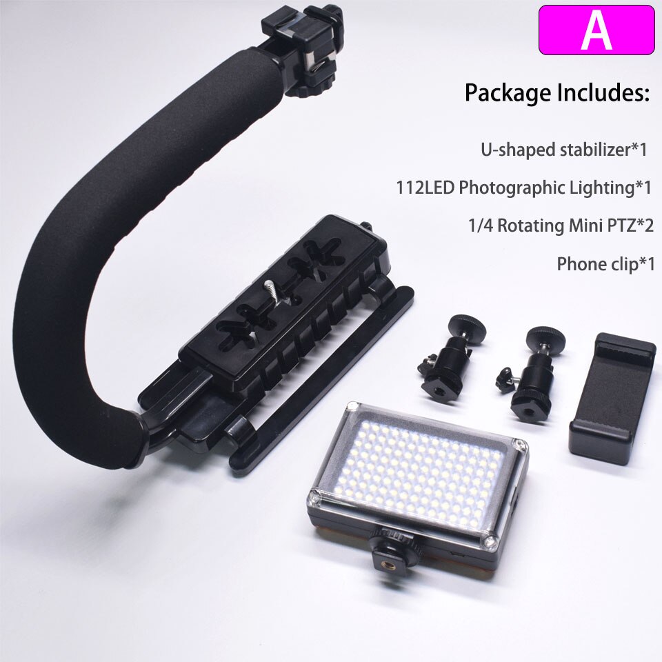 U-Grip C-Shaped Handgrip Camera Stabilizer 112 LED Photography Light Fill with Phone Clip Adapter for DSLR Camera: A