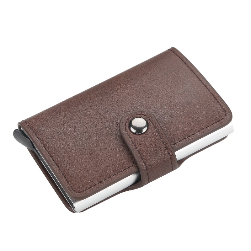 RFID Blocking Protection Men Wallet ID Credit Card Holder Leather Metal Aluminum Business Bank Cardholder Purse: 9122 coffee