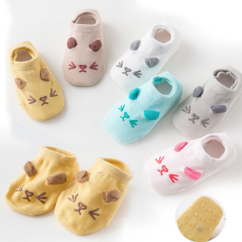 3x Pairs Baby Socks Floor Non-slip Cotton Cartoon Doll Socks Baby Girls Boys Soft Cute First Step Shoe