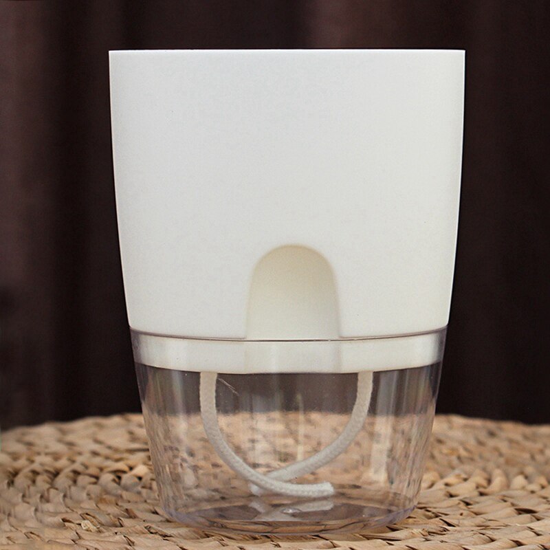 Plastic Watering Planter Handmade 2 Layer Self Watering Plant Flower Pot With Water Container Home Garden Decor Round Flowerpot: White / 23.5cm