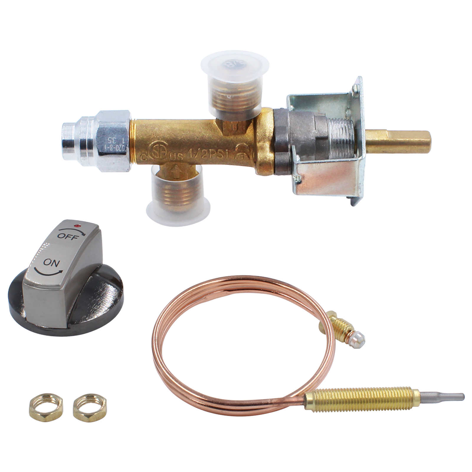 Earth Star Propane Fire Pit Gas Control Valve with Thermocouple and Knob Switch with 3/8" Male Flare Thread