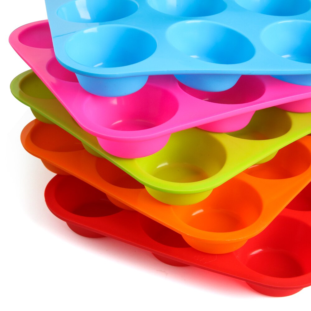 12 huller muffin silikone form gør-det-selv rund cupcake form cookies fondant bradepande non-stick budding dampet kage form bageværktøj